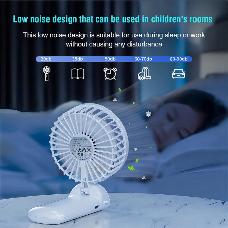 Psecici Handheld Fan, Mini Portable Personal Fan with lanyard, 4 Speeds Level 180° Foldable Design for Desk/Travel/Office/Outdoor - Image 4